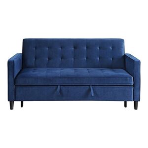 Lexicon Strader Microfiber Convertible Studio Sofa with Pull-Out Bed in Navy