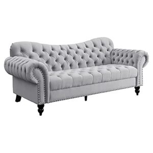 lexicon rosalie 83.5" velvet fabric sofa with nailhead in light gray