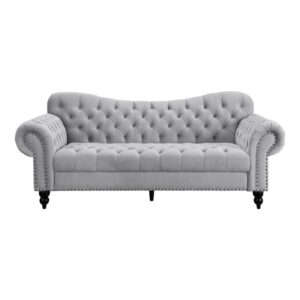 Lexicon Rosalie 83.5" Velvet Fabric Sofa with Nailhead in Light Gray