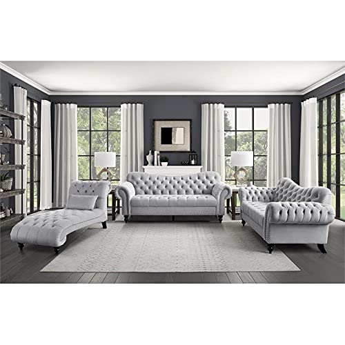 Lexicon Rosalie 83.5" Velvet Fabric Sofa with Nailhead in Light Gray