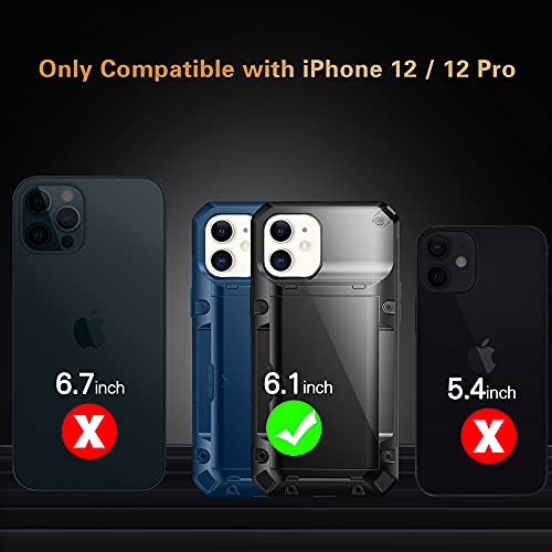 iPhone 12 Case, iPhone 12 Pro Case, SUPBEC Silicone Protective Wallet Case with Card Slot [Screen Protector x2] [Military Grade Protection] [Anti-Scratch], iPhone 12 Case with Card Holder, 6.1", Black