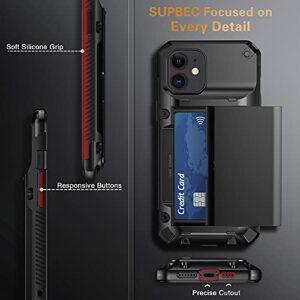 iPhone 12 Case, iPhone 12 Pro Case, SUPBEC Silicone Protective Wallet Case with Card Slot [Screen Protector x2] [Military Grade Protection] [Anti-Scratch], iPhone 12 Case with Card Holder, 6.1", Black