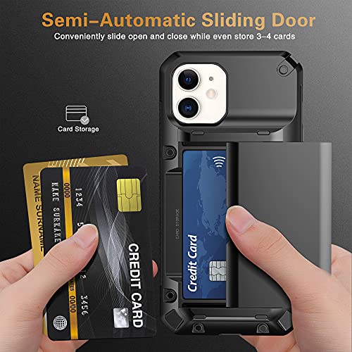 iPhone 12 Case, iPhone 12 Pro Case, SUPBEC Silicone Protective Wallet Case with Card Slot [Screen Protector x2] [Military Grade Protection] [Anti-Scratch], iPhone 12 Case with Card Holder, 6.1", Black