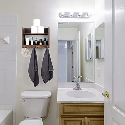 OYEAL Bathroom Towel Shelf Organizer Wall Mounted Bathroom Shelves Wood 2-Tier Over Toilet Utility Storage Shelf Rack with Hooks for Bathroom, Kitchen