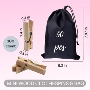 Small Clothes Pin, Mini Clothespins for Crafts,100 PCS Mini Clothes Pins Wooden with Storage Bag,Small Clothes Pins for Photos,Crafts,Hanging Clothes,Baby Shower,Display Artwork