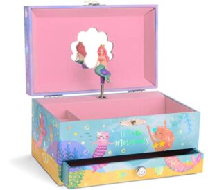 jewelkeeper girl's mermaid musical jewelry storage box pullout drawer, rainbow design with gold foil, over the waves tune