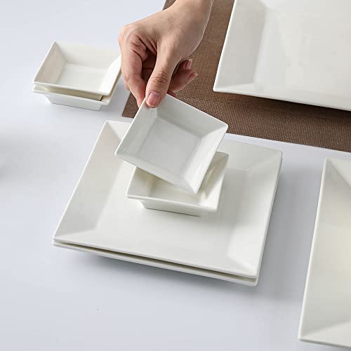 Porlien Classic White Square Dinnerware Set for 4, Off White