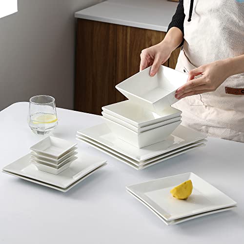 Porlien Classic White Square Dinnerware Set for 4, Off White