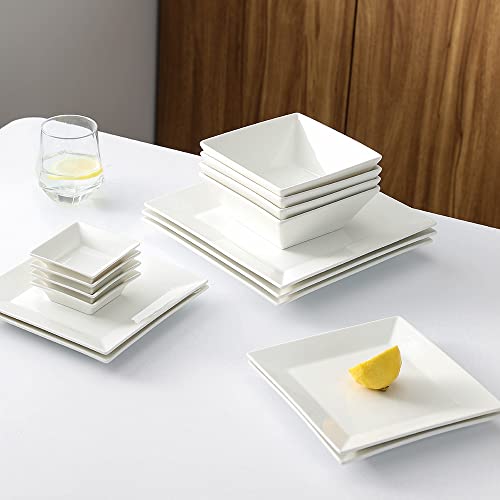 Porlien Classic White Square Dinnerware Set for 4, Off White