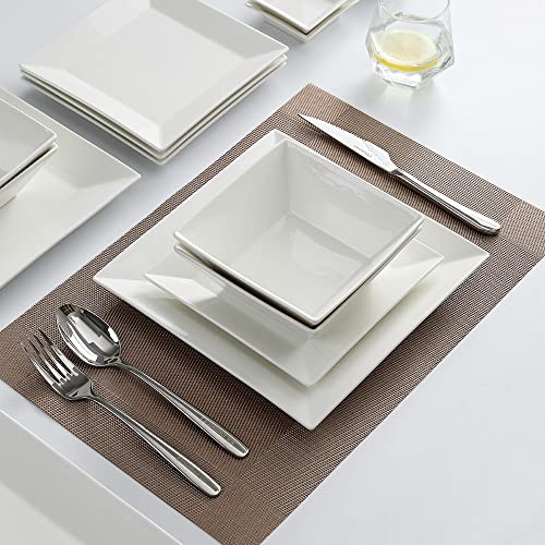 Porlien Classic White Square Dinnerware Set for 4, Off White