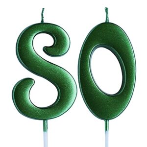 green 80th birthday candle, number 80 years old candles cake topper, woman or man party decorations, supplies