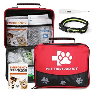 jusaid pet first aid kit, 105 piece nursing supplies with emergency collar, first aid instructions and more ideal for home, office, travel, car, hiking, any emergencies for pets, dogs, cats