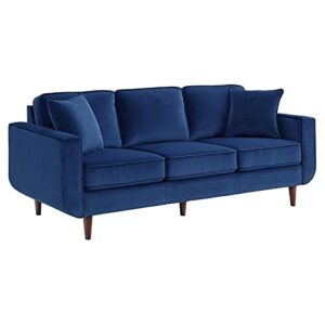 lexicon rand 82.5" mid-century velvet sofa with 2 pillows in navy blue