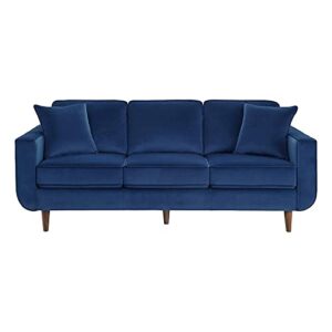 Lexicon Rand 82.5" Mid-Century Velvet Sofa with 2 Pillows in Navy Blue