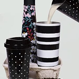 Kate Spade New York Black/White Reusable Travel Tumbler Set of 4, 16 Ounce BPA-Free Plastic Cups with Lids, Coffee Mugs for Hot or Cold Drinks, Dots and Stripes