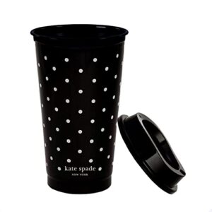 Kate Spade New York Black/White Reusable Travel Tumbler Set of 4, 16 Ounce BPA-Free Plastic Cups with Lids, Coffee Mugs for Hot or Cold Drinks, Dots and Stripes