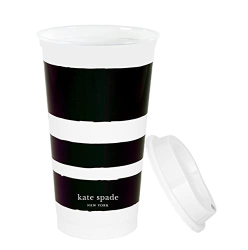 Kate Spade New York Black/White Reusable Travel Tumbler Set of 4, 16 Ounce BPA-Free Plastic Cups with Lids, Coffee Mugs for Hot or Cold Drinks, Dots and Stripes