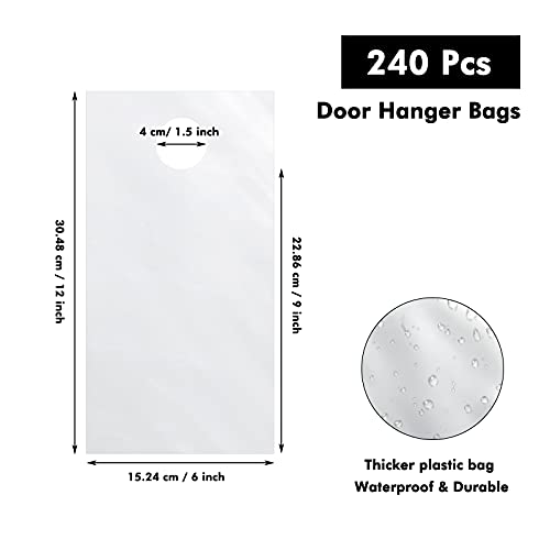 240 Pieces Door Hanger Bags 6 x 9 Inches Clear Plastic Door Knob Bag Packing Bag Waterproof Transparent OPP Bag with Hanger for Newspaper Flyers Notes Mail Card Protect Against Rain Dirt Bugs