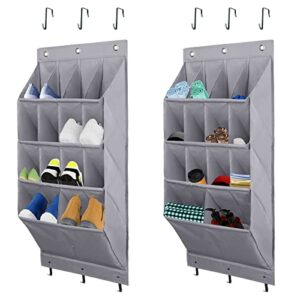 fentec over the door shoe organizer, 2 pack hanging shoe organizer,12 large pockets and 2 larger storage various compartments with 6 hooks shoe storage rack organizer for shoes, home accessories, grey