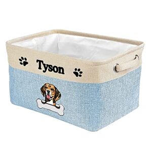malihong personalized foldable storage basket with cute dog beagle collapsible sturdy fabric bone pet toys storage bin cube with handles for organizing shelf home closet, blue and white