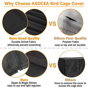 ASOCEA Extra Large Bird Parrot Cage Cover Good Night Birdcage Cover Universal Blackout for Parakeets Budgies Conure Macaw Square Cages - Black ( 18.1Lx13.8Wx32.3H)
