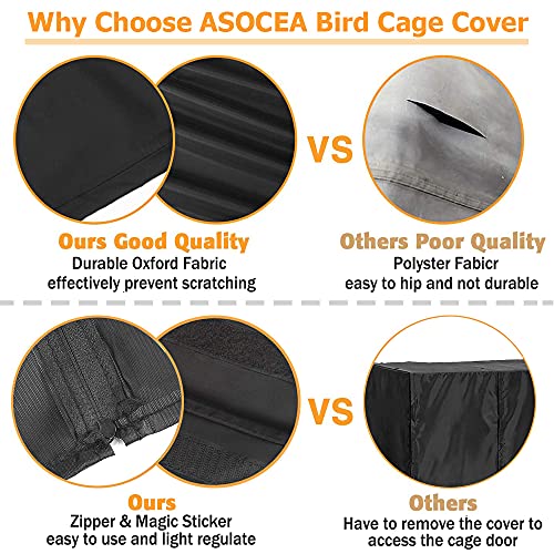 ASOCEA Extra Large Bird Parrot Cage Cover Good Night Birdcage Cover Universal Blackout for Parakeets Budgies Conure Macaw Square Cages - Black ( 18.1Lx13.8Wx32.3H)