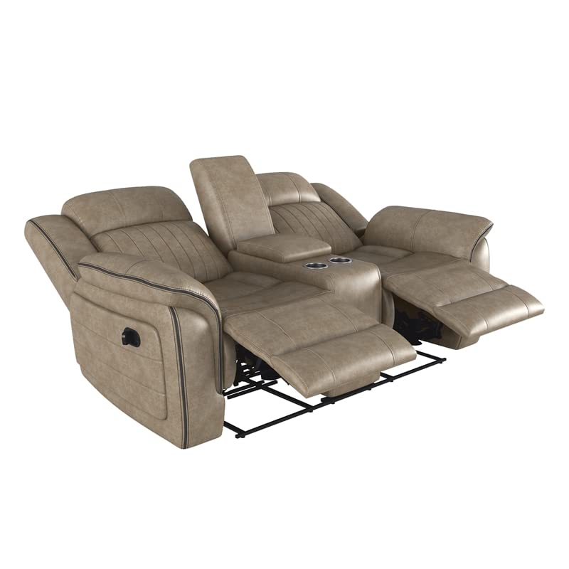 Lexicon Centeroak Contemporary Microfiber Reclining Loveseat in Sandy Brown