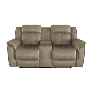 Lexicon Centeroak Contemporary Microfiber Reclining Loveseat in Sandy Brown