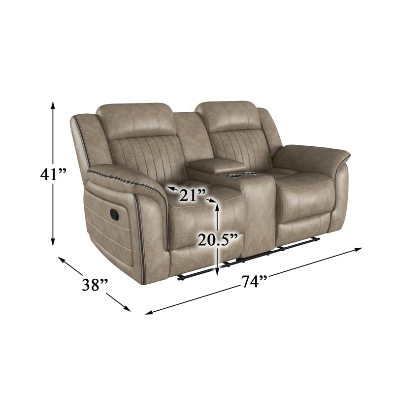 Lexicon Centeroak Contemporary Microfiber Reclining Loveseat in Sandy Brown