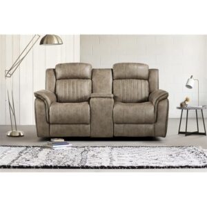 Lexicon Centeroak Contemporary Microfiber Reclining Loveseat in Sandy Brown