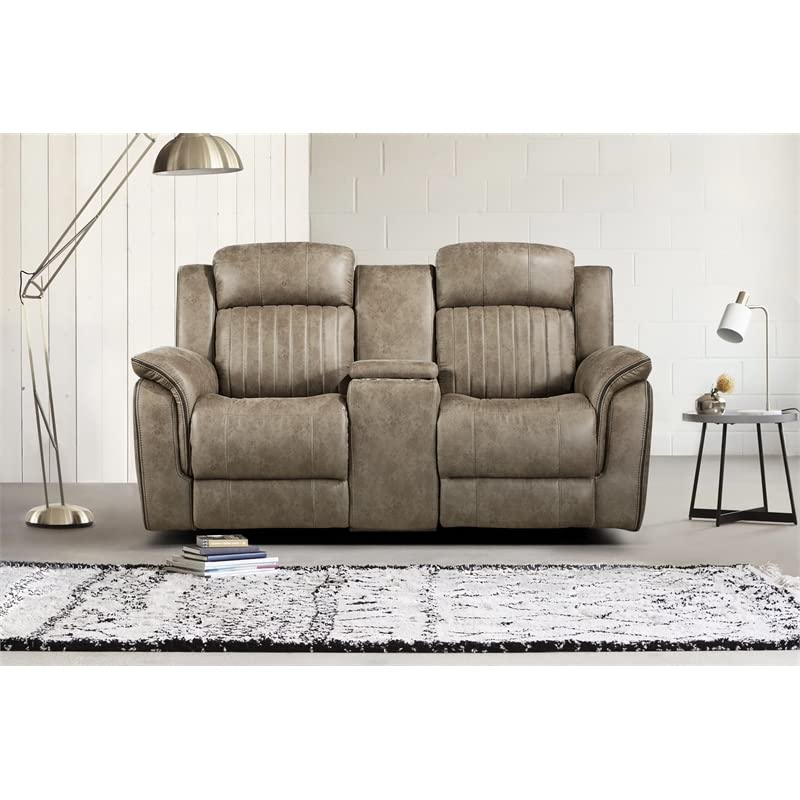 Lexicon Centeroak Contemporary Microfiber Reclining Loveseat in Sandy Brown