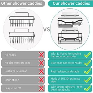 WWMMJA Shower Caddy Bathroom Organizer with Soap Holder Rustproof Shower Caddy Basket Shelf Hooks No Drilling Adhesive Wall Mounted Bathroom Storage Shampoo Holder Organizer, 2 Pack Black