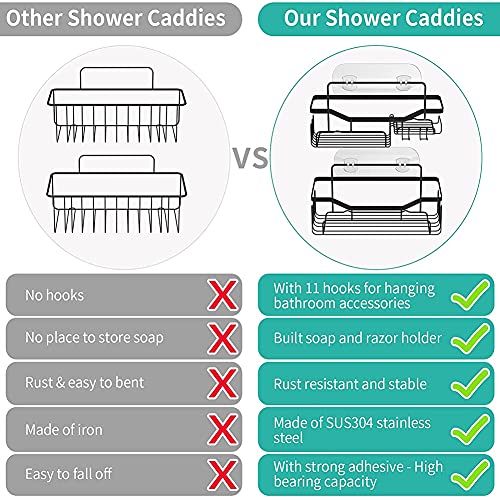 WWMMJA Shower Caddy Bathroom Organizer with Soap Holder Rustproof Shower Caddy Basket Shelf Hooks No Drilling Adhesive Wall Mounted Bathroom Storage Shampoo Holder Organizer, 2 Pack Black