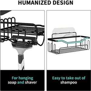 WWMMJA Shower Caddy Bathroom Organizer with Soap Holder Rustproof Shower Caddy Basket Shelf Hooks No Drilling Adhesive Wall Mounted Bathroom Storage Shampoo Holder Organizer, 2 Pack Black