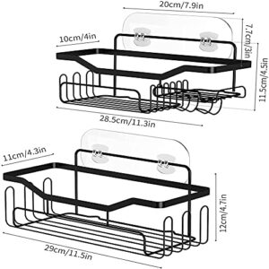 WWMMJA Shower Caddy Bathroom Organizer with Soap Holder Rustproof Shower Caddy Basket Shelf Hooks No Drilling Adhesive Wall Mounted Bathroom Storage Shampoo Holder Organizer, 2 Pack Black