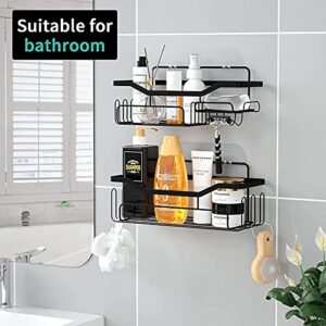 WWMMJA Shower Caddy Bathroom Organizer with Soap Holder Rustproof Shower Caddy Basket Shelf Hooks No Drilling Adhesive Wall Mounted Bathroom Storage Shampoo Holder Organizer, 2 Pack Black