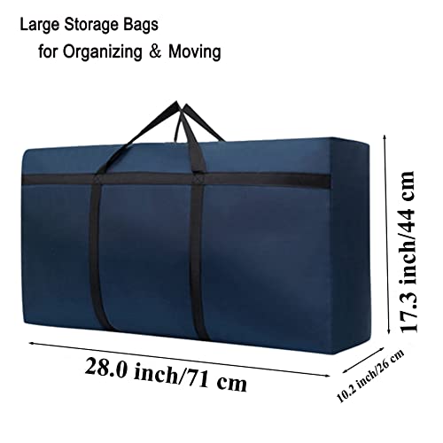 2-Pack 1680D Oxford Fabric Bags, Sturdy Foldable Waterproof Moving Tote Bag with Double Zippers and Reinforced Handles for Clothes Quilts, Jumbo Cargo Duffel Bag for Moving Packing Travelling(Blue)