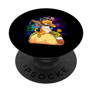 funny dabbing cat astronaut in space riding taco popsockets swappable popgrip