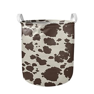 poceacles cow print fashion large round laundry hamper storage basket, 16.1 inches collapsible organizer bin with handles, waterproof durabe organizer for living room,bedroom,bathroom
