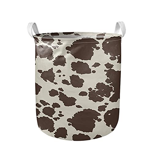 Poceacles Cow Print Fashion Large Round Laundry Hamper Storage Basket, 16.1 Inches Collapsible Organizer Bin with Handles, Waterproof Durabe Organizer for Living Room,Bedroom,Bathroom