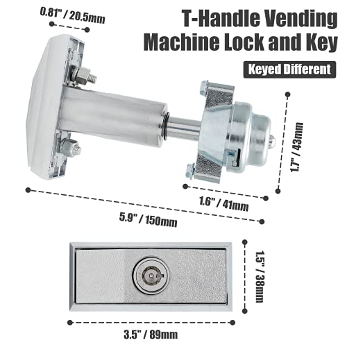 Qjaiune Not Universal Vending Machine Lock and Key, Soda Machine Lock with T-Handle, Snack Machine Lock Candy Machine Lock Replacement for Coke Machine, Gumball Machine (Keyed Different)