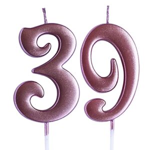 rose 39th birthday candle, number 39 years old candles cake topper, woman or man party decorations, supplies