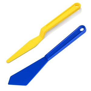 newishtool tint tools corner gasket squeegee for hard to reach area, yellow long handle shank squeegee + blue chisel squeegee, flexible long reach scraper for car door vinyl wrap tint film installing