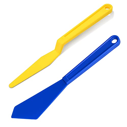 NEWISHTOOL Tint Tools Corner Gasket Squeegee for Hard to Reach Area, Yellow Long Handle Shank Squeegee + Blue Chisel Squeegee, Flexible Long Reach Scraper for Car Door Vinyl Wrap Tint Film Installing