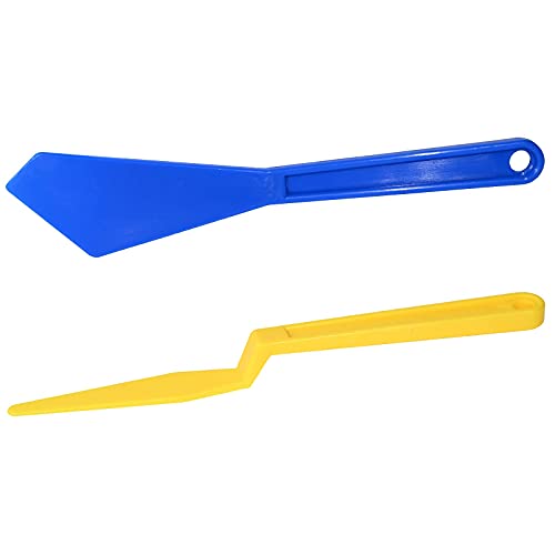 NEWISHTOOL Tint Tools Corner Gasket Squeegee for Hard to Reach Area, Yellow Long Handle Shank Squeegee + Blue Chisel Squeegee, Flexible Long Reach Scraper for Car Door Vinyl Wrap Tint Film Installing