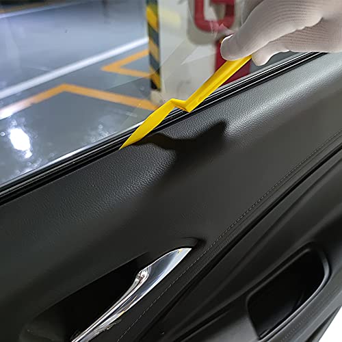 NEWISHTOOL Tint Tools Corner Gasket Squeegee for Hard to Reach Area, Yellow Long Handle Shank Squeegee + Blue Chisel Squeegee, Flexible Long Reach Scraper for Car Door Vinyl Wrap Tint Film Installing