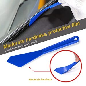 NEWISHTOOL Tint Tools Corner Gasket Squeegee for Hard to Reach Area, Yellow Long Handle Shank Squeegee + Blue Chisel Squeegee, Flexible Long Reach Scraper for Car Door Vinyl Wrap Tint Film Installing