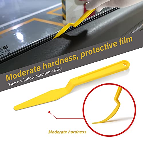 NEWISHTOOL Tint Tools Corner Gasket Squeegee for Hard to Reach Area, Yellow Long Handle Shank Squeegee + Blue Chisel Squeegee, Flexible Long Reach Scraper for Car Door Vinyl Wrap Tint Film Installing