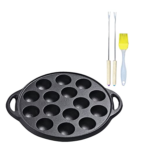 15 Compartment Tray Pastry Fork Cast Iron Escargot Dish with Forks And Brush Snail Escargot Plate Oyster Serving Platter Frying Pan for Home BBQ Restaurant Snail Plate Oyster Grill Pan