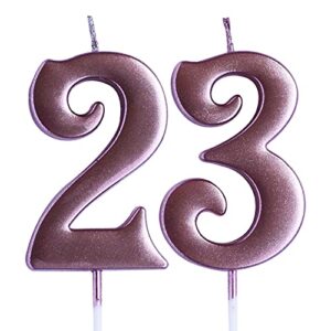 rose 23rd birthday candle, number 23 years old candles cake topper, boy or girl party decorations, supplies